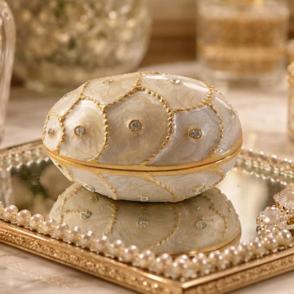 Vintage Carucci Egg-Shaped Enamel Trinket Box Small